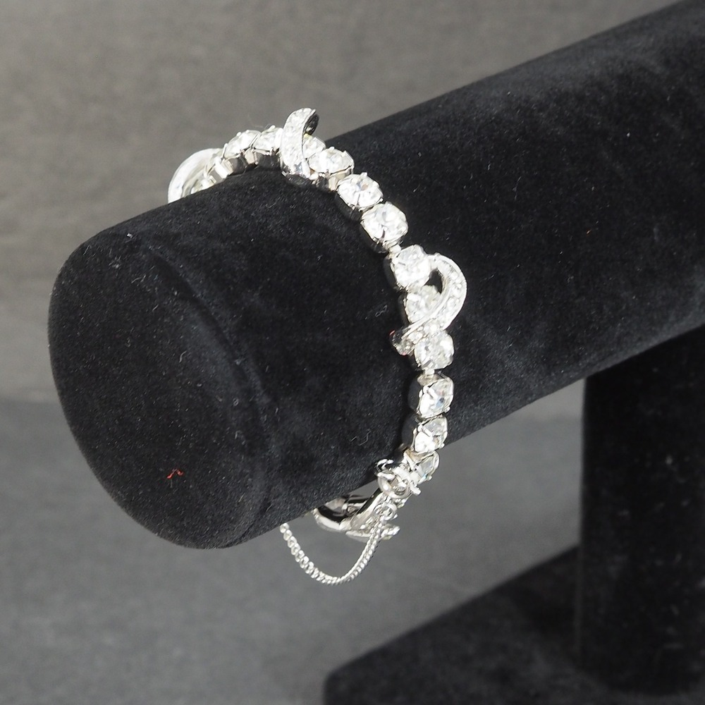 Weiss Bracelet Rhinestone Silver Tone Tennis Link Safety Chain Statement Vintage